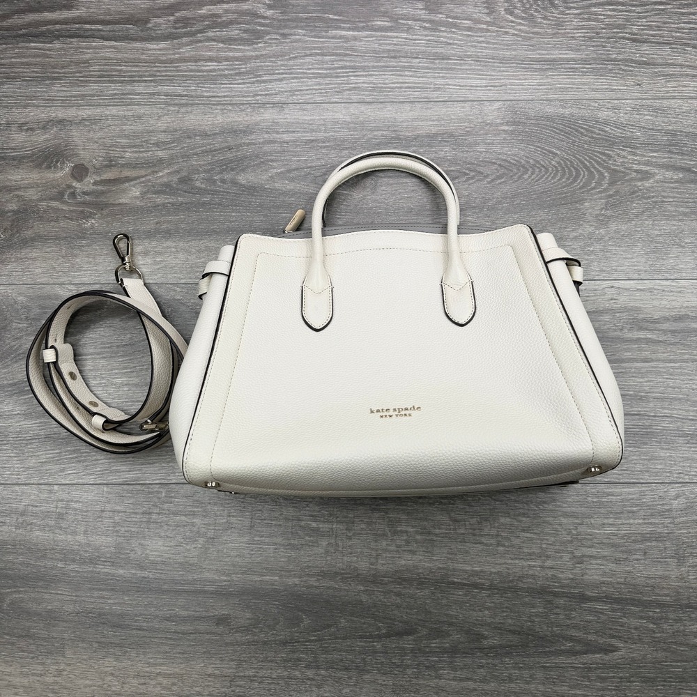 Kate Spade Knott Medium Satchel Cream Pebbled Leather Crossbody Shoulder Bag